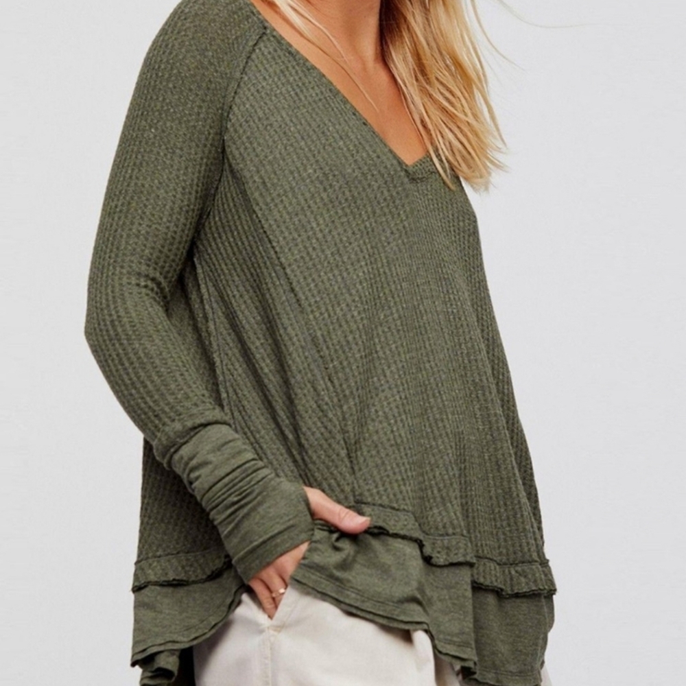 NWT Free People Laguna Thermal Long Sleeve Top Moss Green Size XS